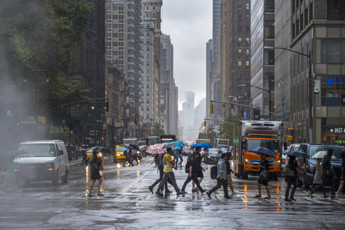 New York City cabs on a Rainy day 