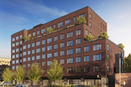 A rendering of the eight-story building at 22-51 45th St.