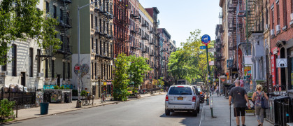 Apartment-Lined Street in East Village, New York City.