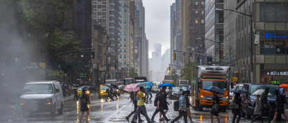 New York City cabs on a Rainy day