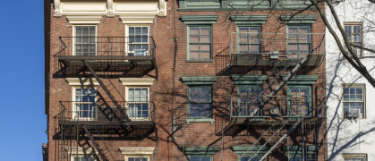 Fire escapes on Greenwich Village apartment buildings