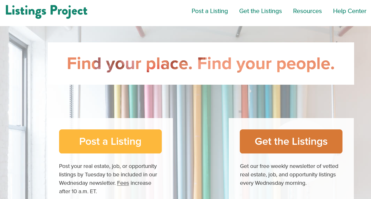 Image of the listings project homepage for finding roommates