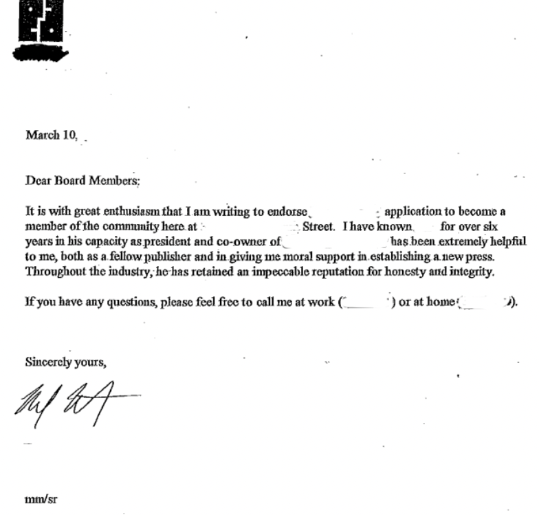 Second example of a co-op recommendation letter with letterhead