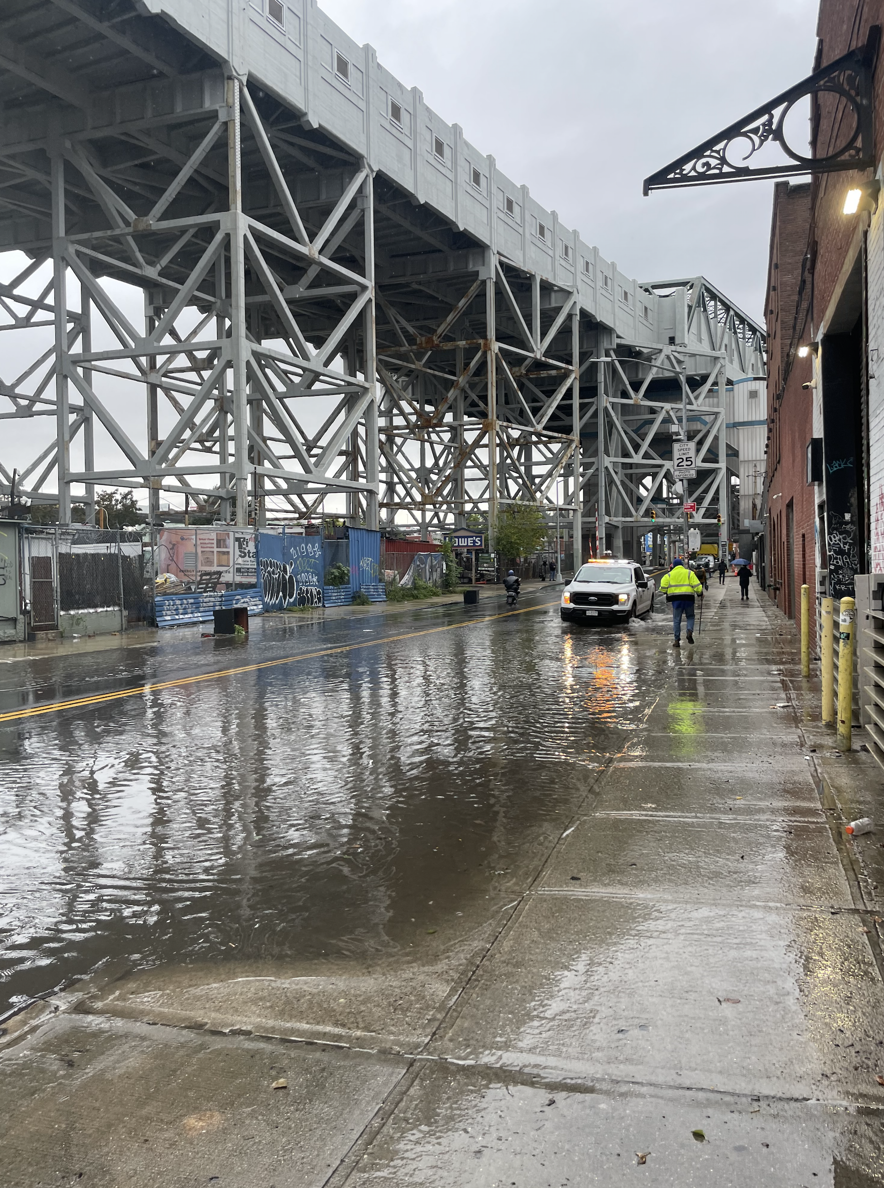 Flooding partially blocks 9th Street approaching the Gowanus Canal in Gowanus, Brooklyn. Flooding partially blocks 9th Street approaching the Gowanus Canal in Gowanus, Brooklyn.