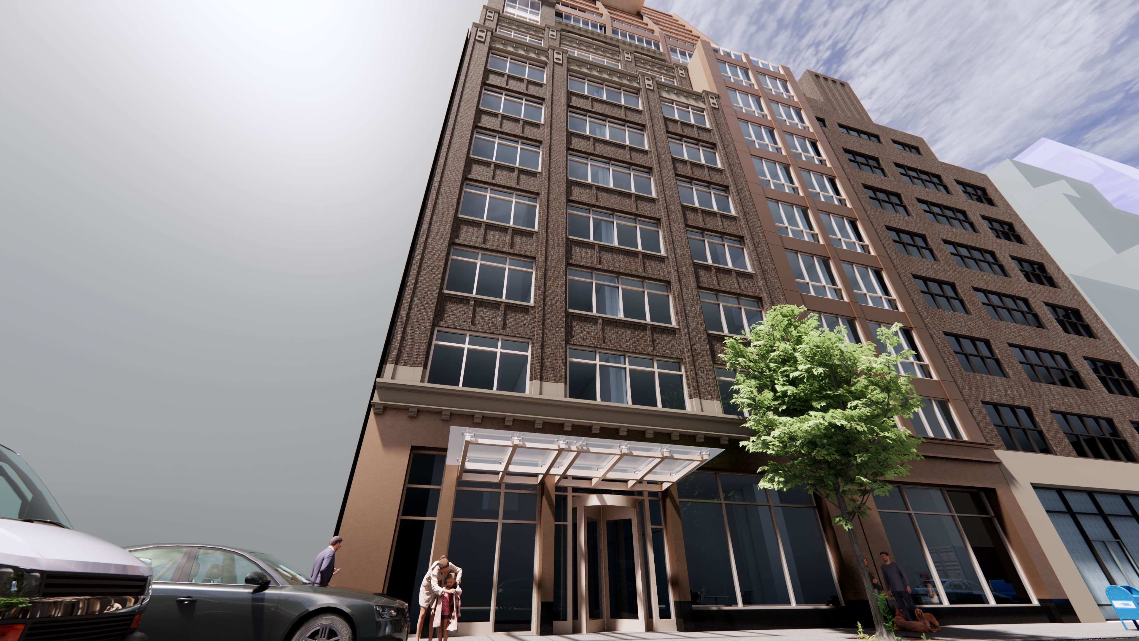 A rendering of the 19-story building at 341 West 38th Street.
