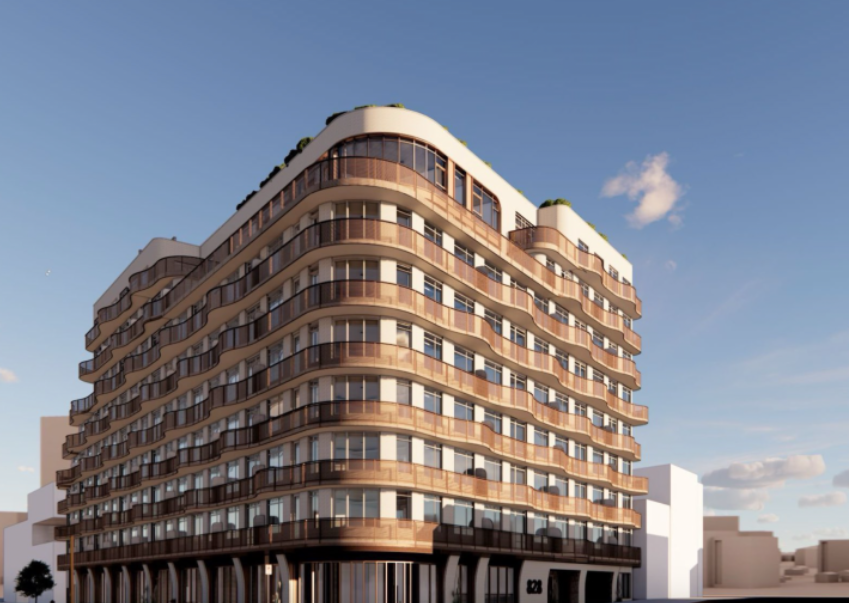 A rendering of the nine-story building at 828 Metropolitan Ave in East Williamsburg, Brooklyn.