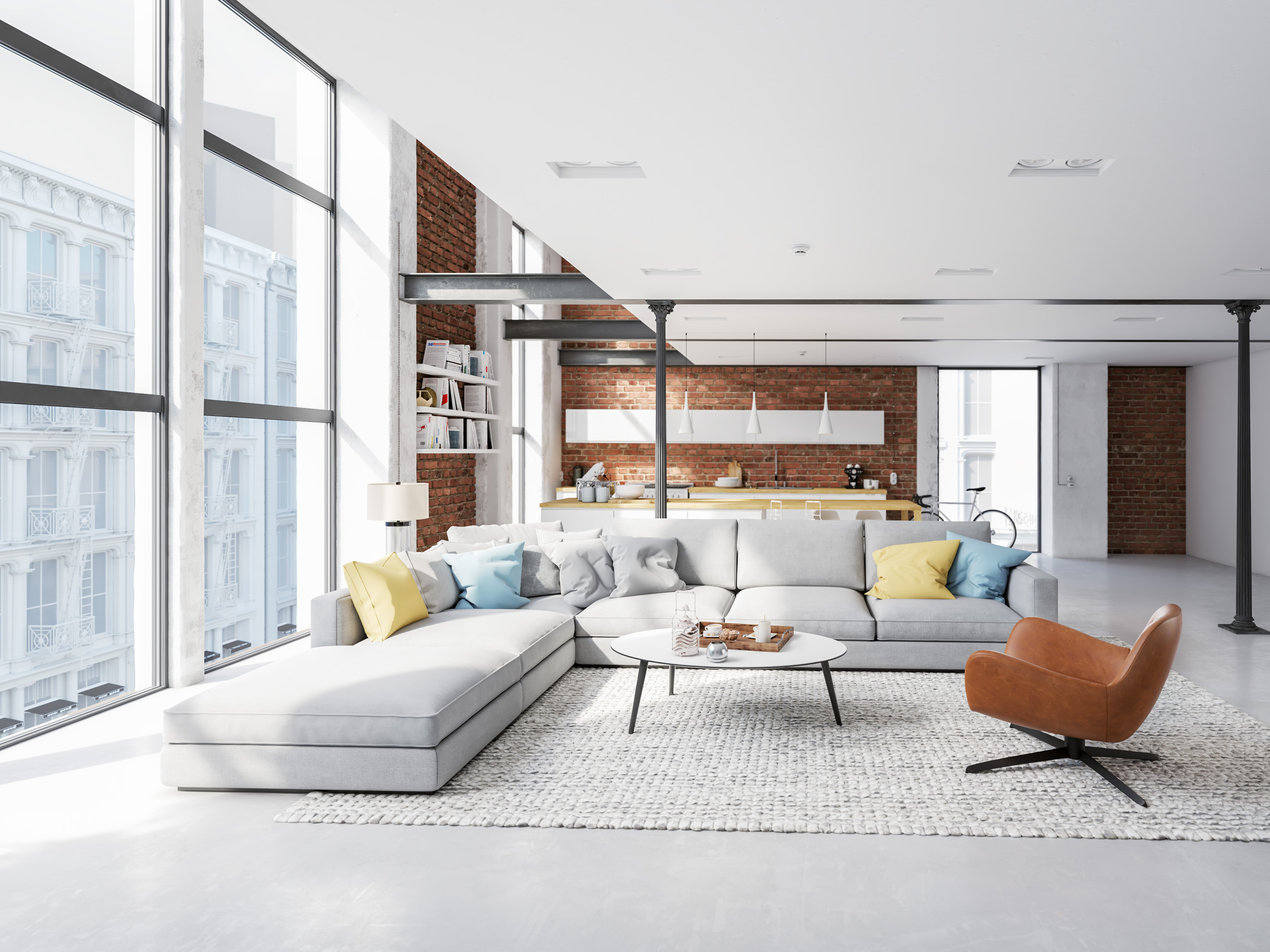 New modern city loft apartment. 3d rendering stock photo
