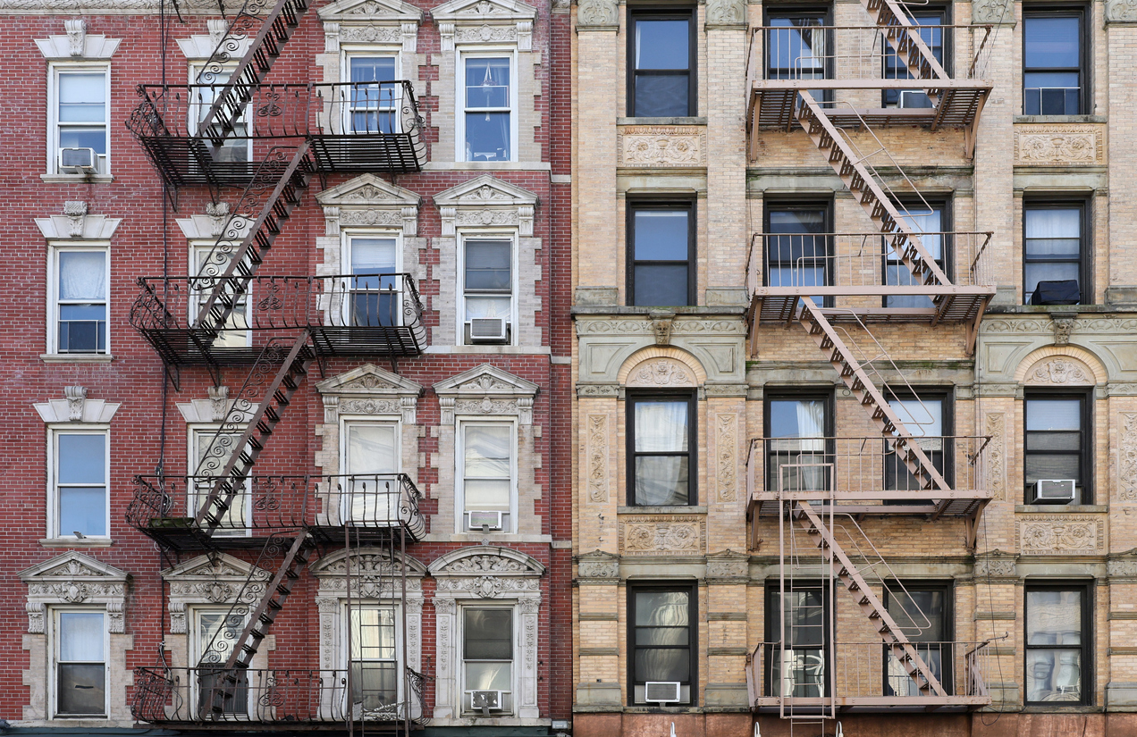 Fire escapes on NYC apartment buildings