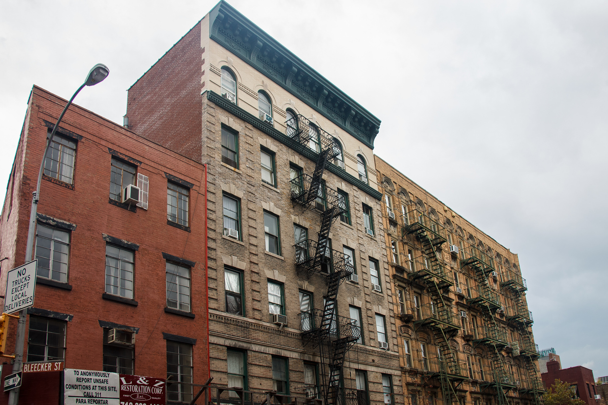 NYC apartment buildings on Bleecker Street in Manhattan