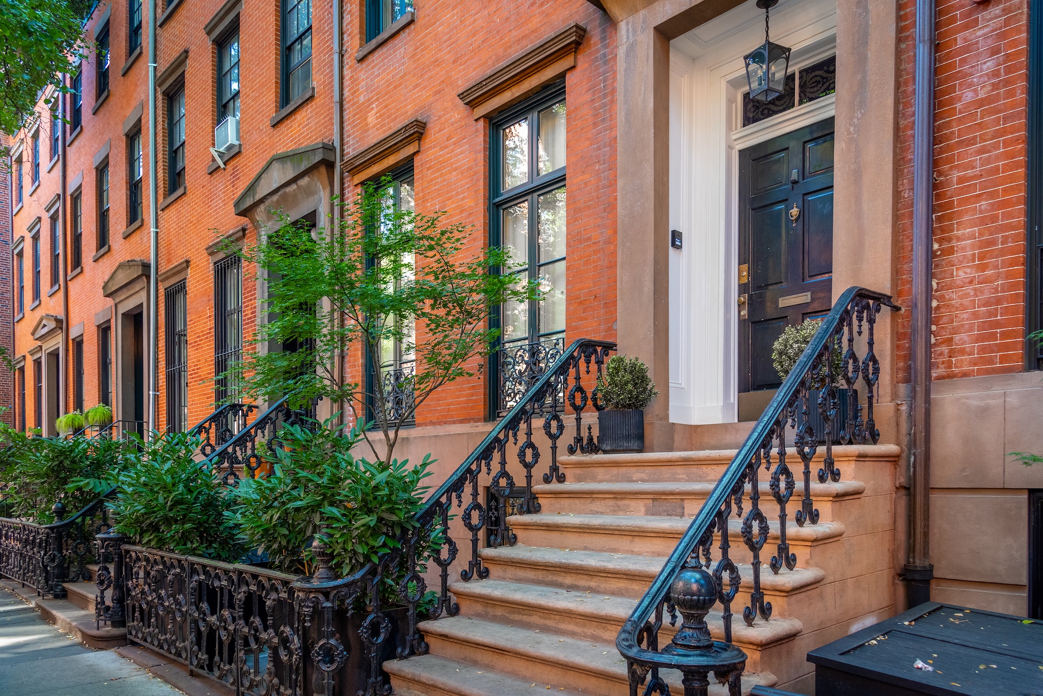 Brick townhouses in NYC