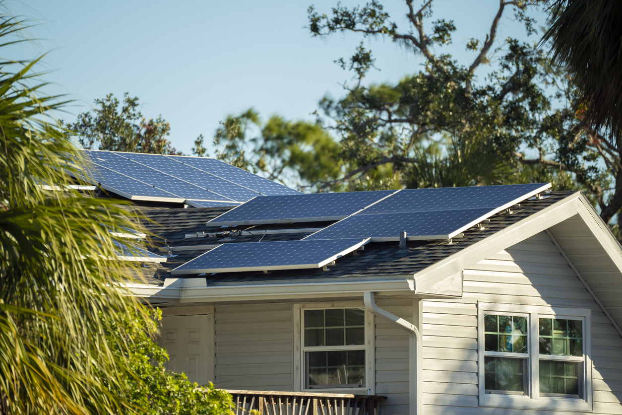 solar panels on a small house roof