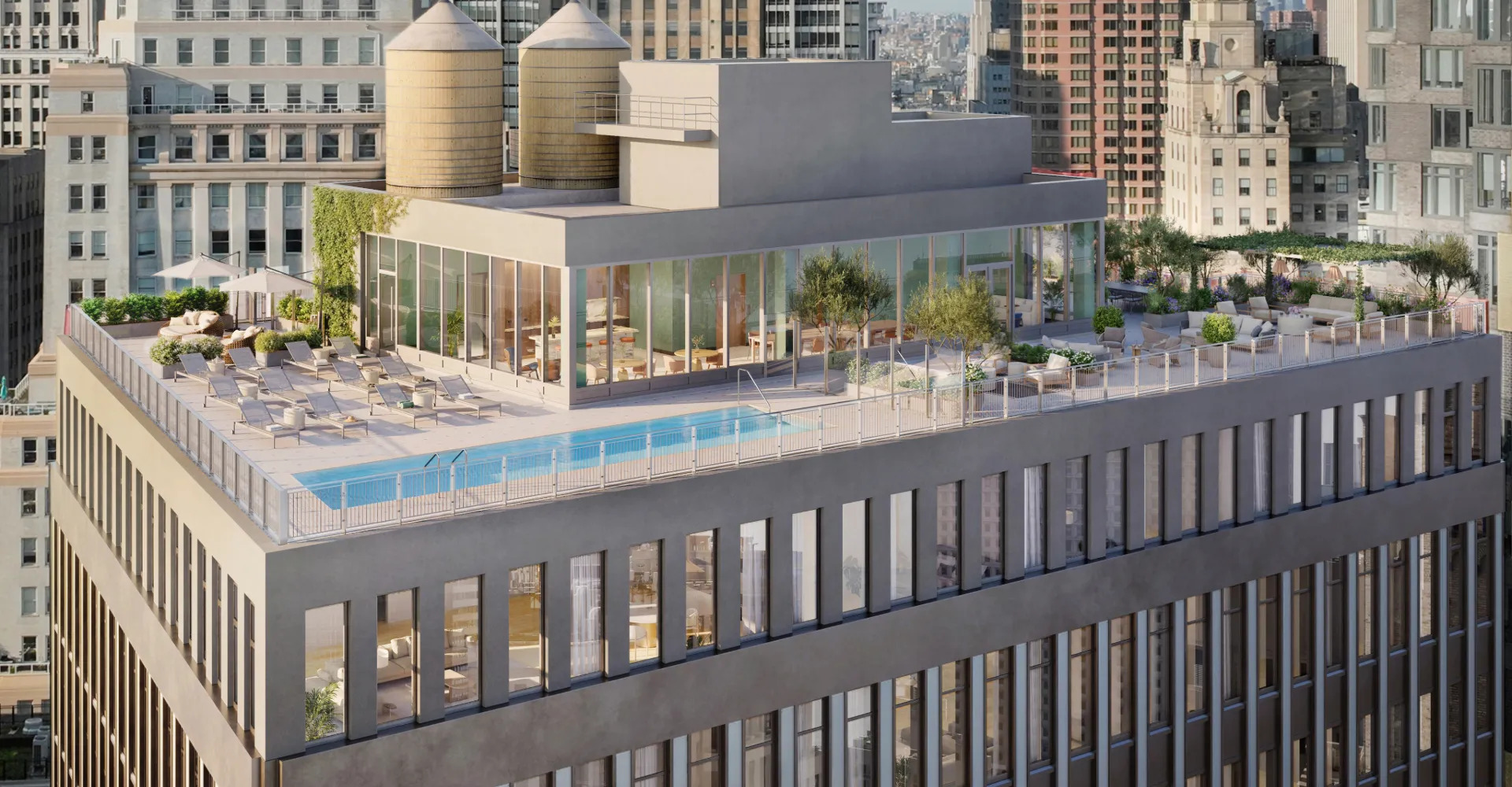 A rendering of the roof deck at 55 Broad Street. A rendering of the roofdeck at 55 Broad Street.