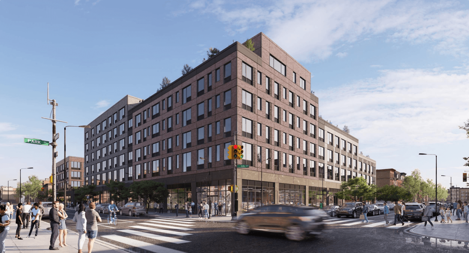 A rendering of the six-story building in Park Slope. A rendering of the six-story building in Park Slope.