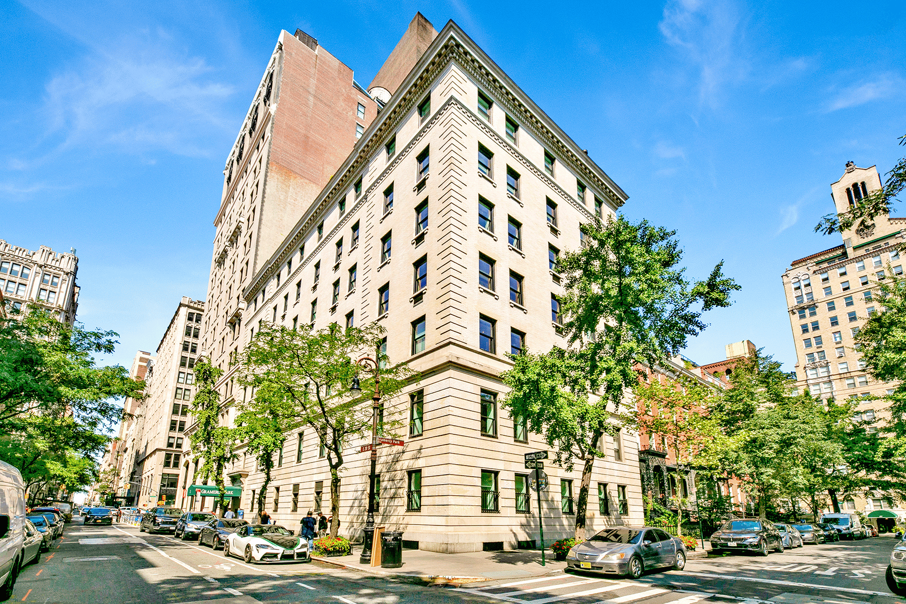 Brightly lit Gramercy apartment building