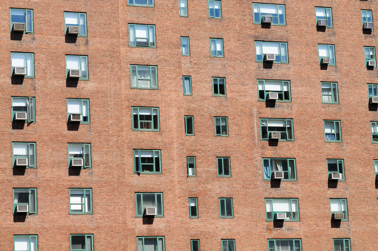 Manhattan apartment building exterior with AC units