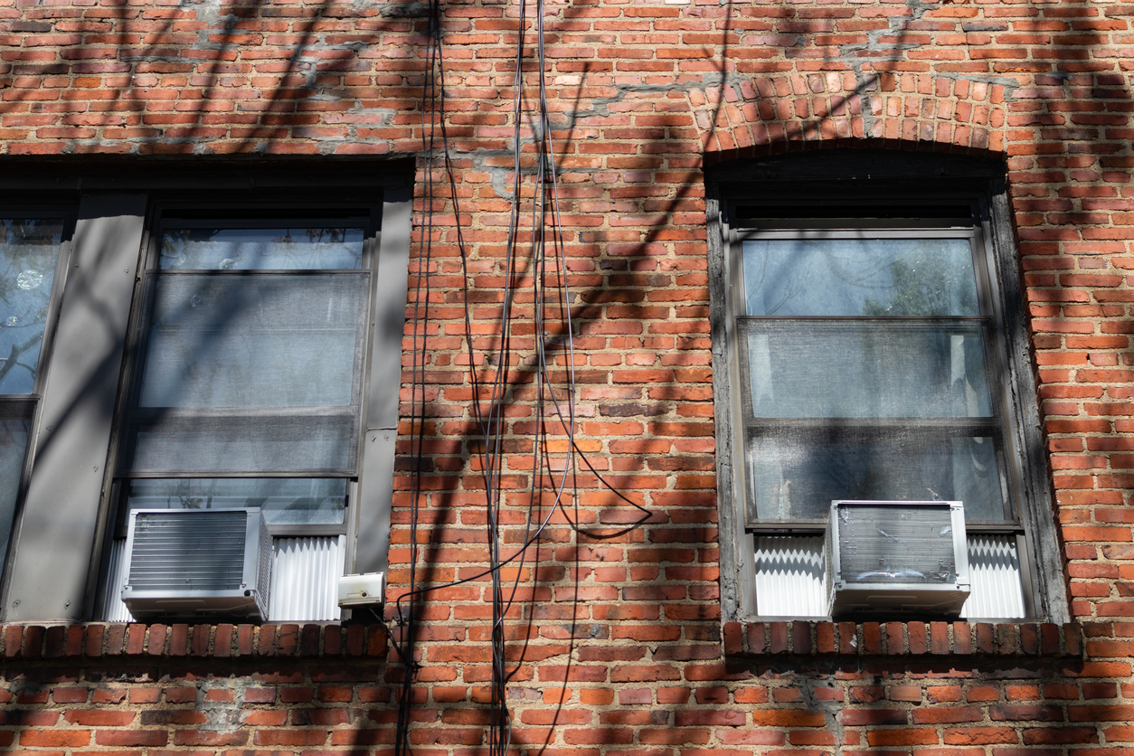 Building facade with air conditioners