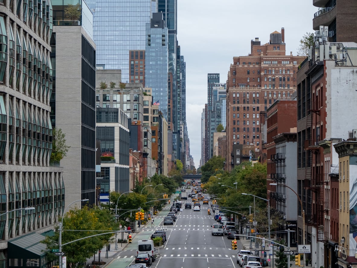 Elevated view of busy New York City avenue