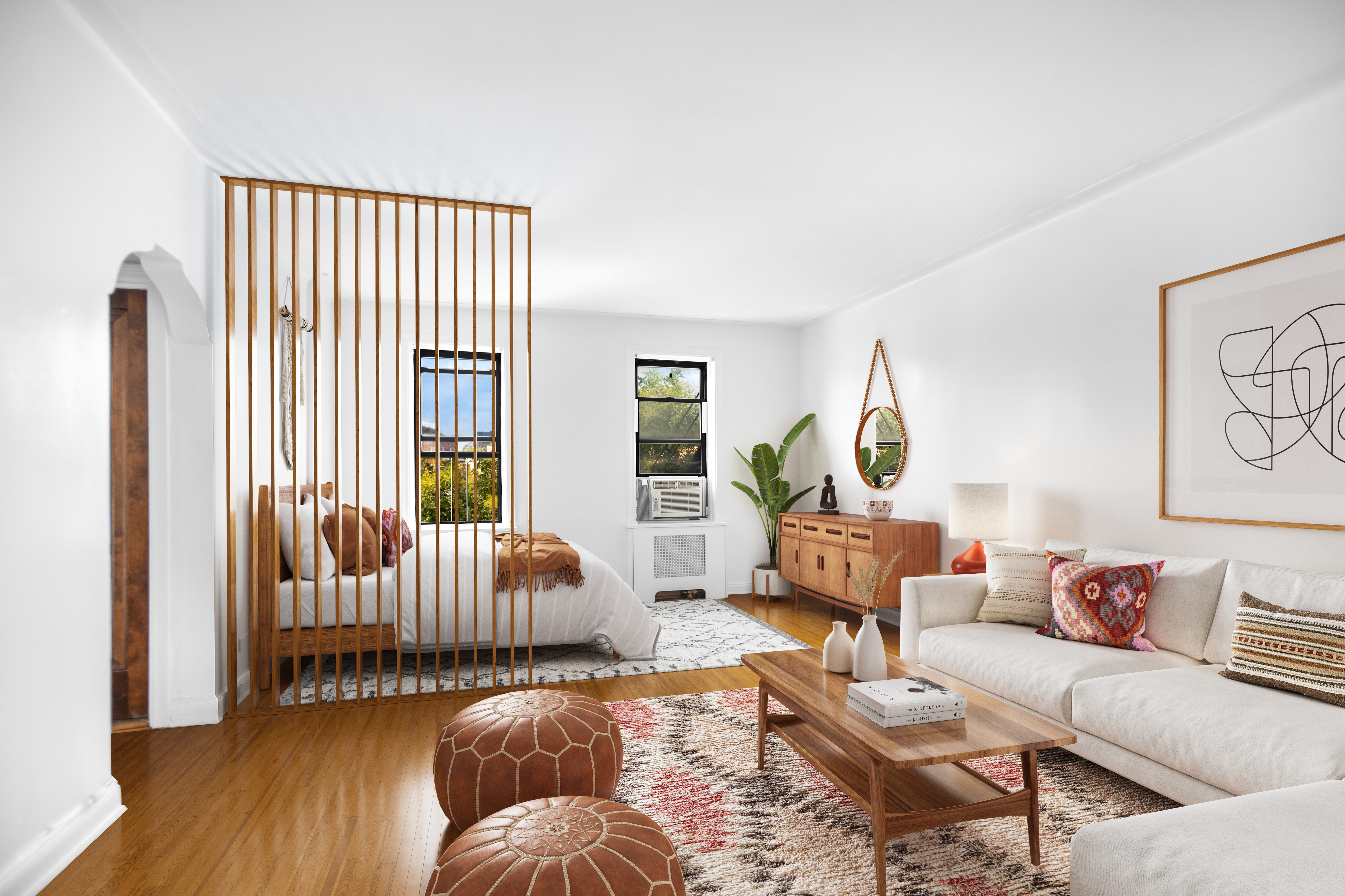 An Astoria studio where you can squeeze in office and dining areas, for