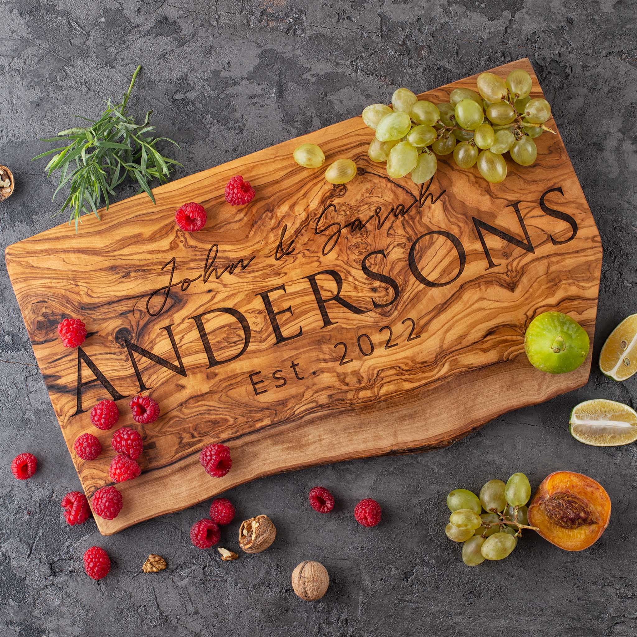 beautiful wooden cutting board with personalized messaging