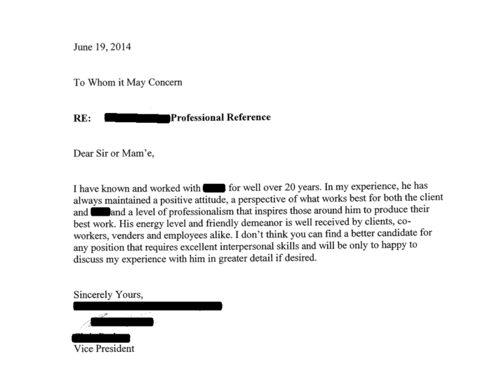 Co Op Board Reference Letter