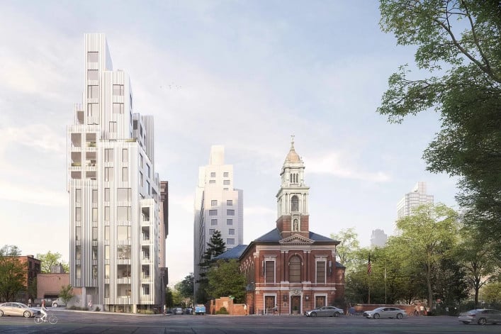 The 14-story Nine Chapel luxury condominium is a new development in Downtown Brooklyn.