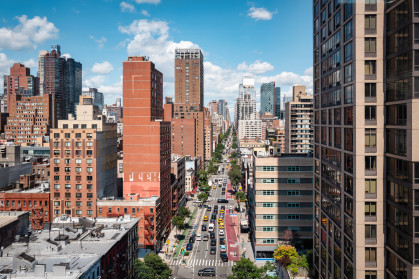 Residential buildings along First Avenue in Manhattan