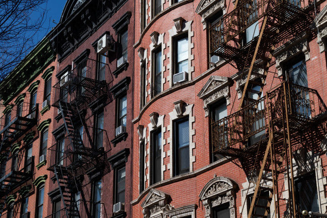 Row of Beautiful Old Brick Residential Buildings on the Lower East Side of New York City