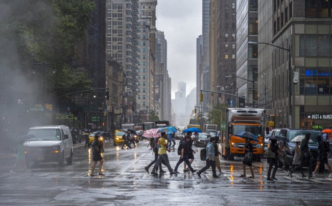 New York City cabs on a Rainy day