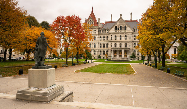 State Capitol Building Statehouse Albany New York Lawn Landscaping stock photo