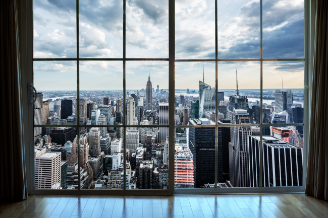 Real Estate View Manhattan NYC Window Empire State Building stock photo