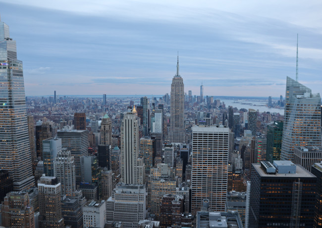 NYC skyline at dusk