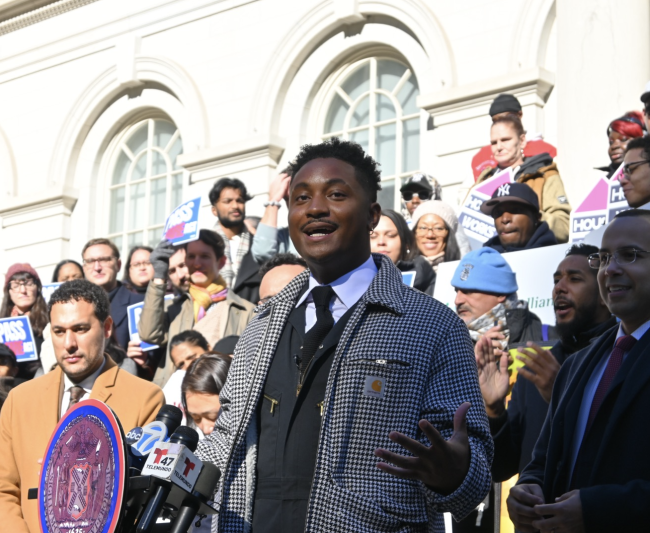 Chi Ossé at the rally at the steps of City Hall before the Nov. 13th vote on the broker fee bill. Chi Ossé at the rally at the steps of City Hall before the Nov. 13th vote on the broker fee bill.