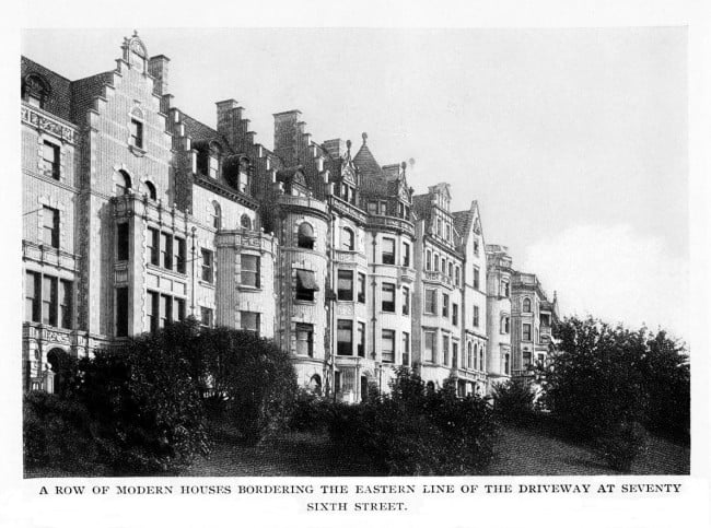 Residential buildings along 76th Street and Riverside Park in the late 19th century.