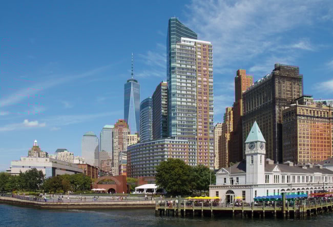 Battery Park, Pier A and the buildings of downtown Manhattan