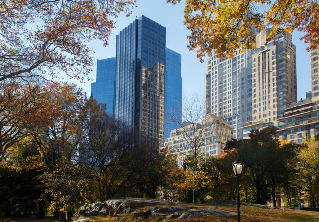Manhattan apartment buildings seen from Central Park