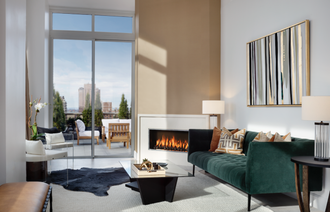 389 E. 89 Penthouse 1 Living Room with Fireplace_credit Colin Miller.png image