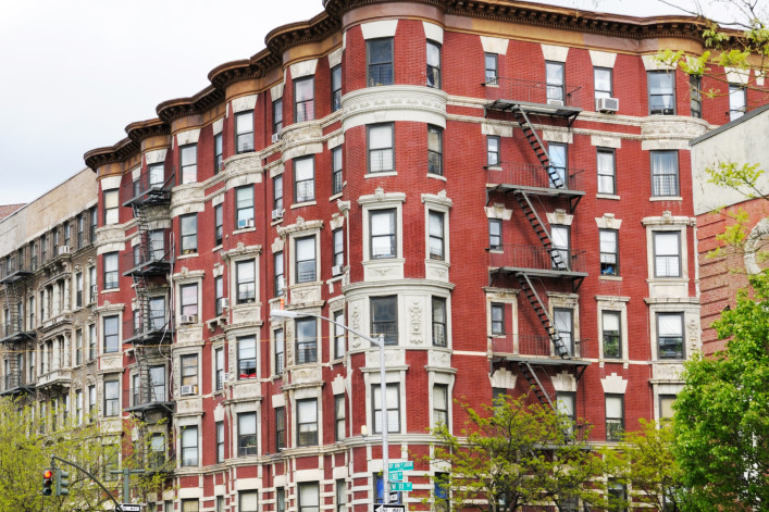 Red brick apartment building Harlem NYC