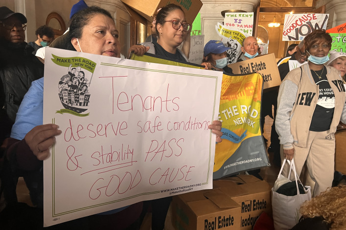 hundreds of tenants rallied in Albany passage of Good Cause eviction protections 