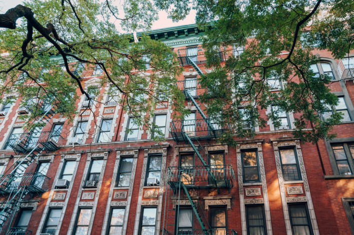 NYC apartment building red brick facades