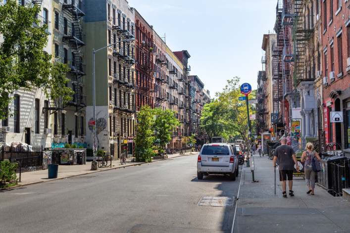 Apartment-Lined Street in East Village, New York City.