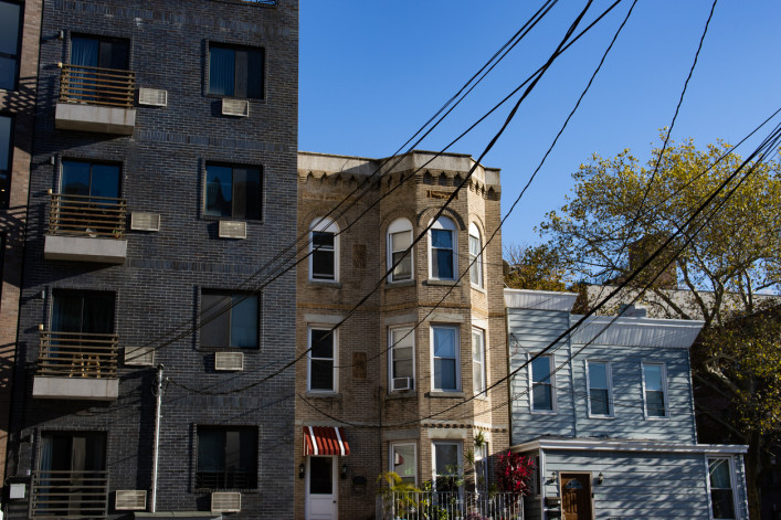 Old Homes and Apartment Buildings in Astoria Queens of New York City stock photo