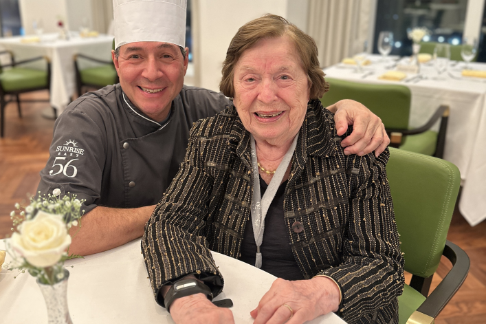 Barbara Fleischman with Chef Jim at Sunrise at 56th