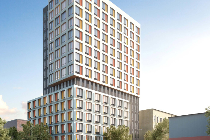 A rendering of the 15-story development in Mott Haven, the Betances family apartments. 