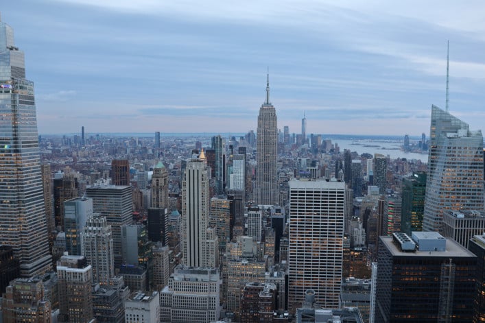 NYC skyline at dusk