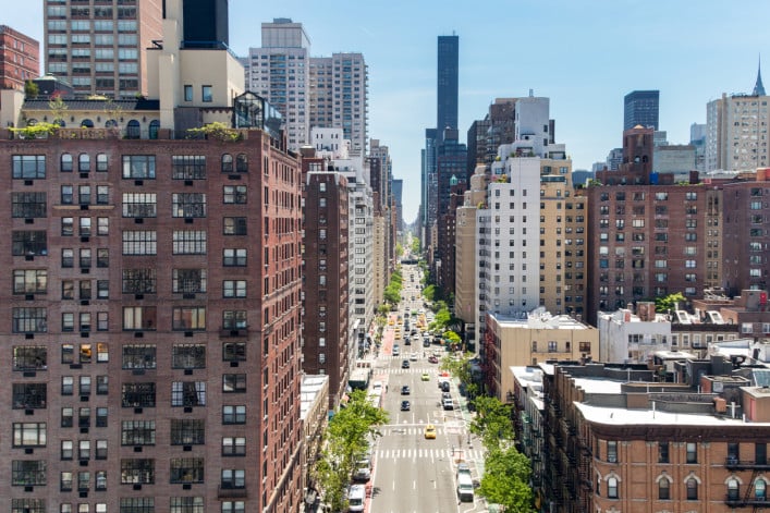 Overhead view First Avenue with traffic in Manhattan