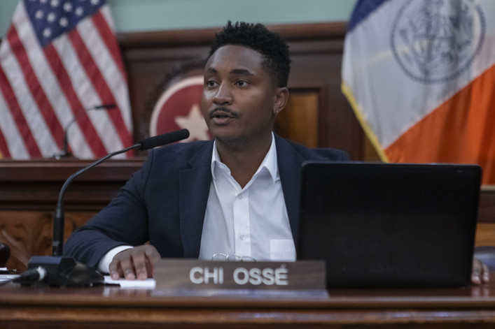 Chi Ossé presides over the contentious city council meeting. Chi Ossé presides over the contentious city council meeting.