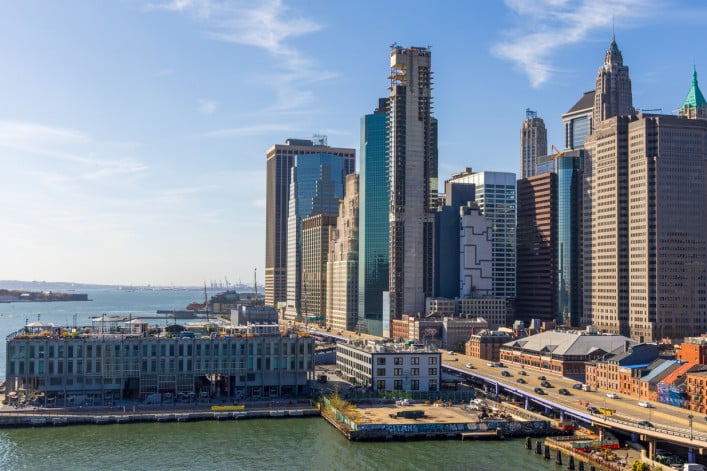 Lower Manhattan seen from the Brooklyn Bridge Lower Manhattan seen from the Brooklyn Bridge