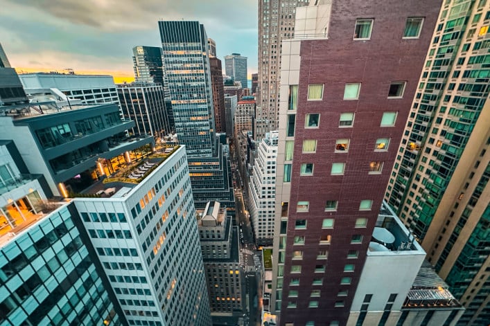 Aerial view of Manhattan residential buildings