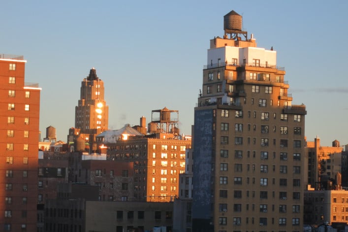Manhattan downtown skyline at sunrise