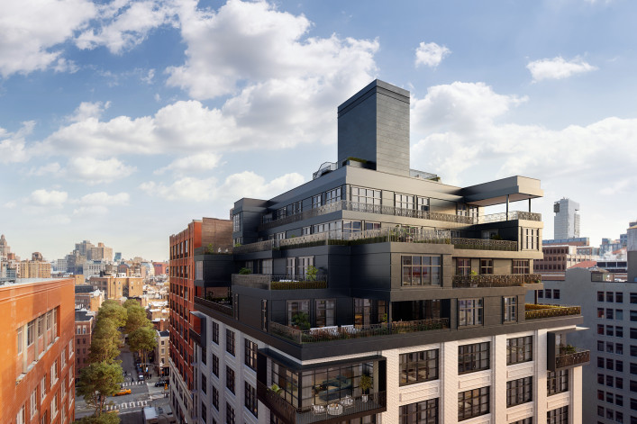 90 Morton is a conversion project in the West Village that added four new floors of cantilevered terraces.